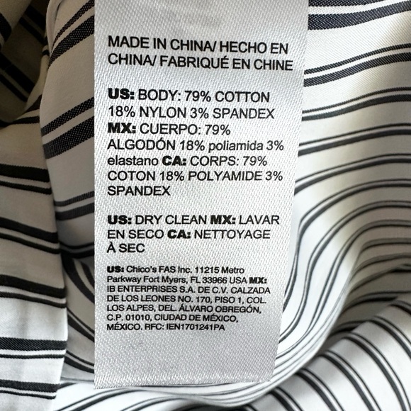 chico’s Blue White striped 1/4 button up shirt ruffle sleeves Size 2 US 12/L - Picture 7 of 9